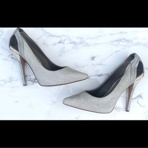 Reiss Grey Suede Leather Cutout Mesh Heels Pumps Shoes Size 37